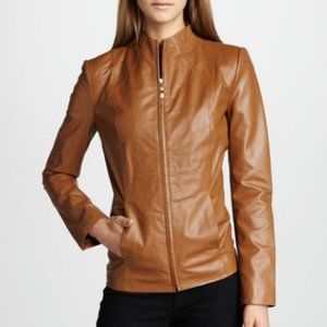 Neiman Marcus Genuine Leather Scuba Jacket in Burgundy